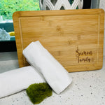 Engraved Cutting Board with 2 Monogrammed Tea Towels