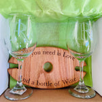 Wooden Wine and Glass Holder with 2 Glasses